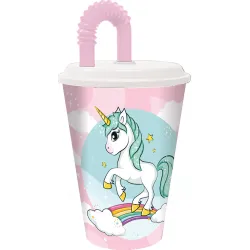Tazza Gamma Unicorno con Cannuccia, Plastica 430 ml