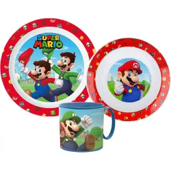 Set stoviglie Super Mario Mushroom Kingdom, set in micro plastica con tazza da 265 ml