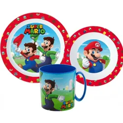 Set da tavola Super Mario Mushroom Kingdom, set in micro plastica con tazza da 350 ml