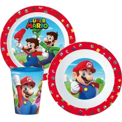 Set stoviglie Super Mario Mushroom Kingdom, set in micro plastica, con tazza da 260 ml