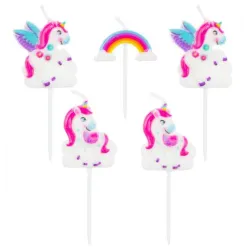 Candela di compleanno Unicorno Arcobaleno, set di candele 5 pz