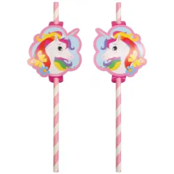 Cannucce di carta Unicorno Arcobaleno, set da 8