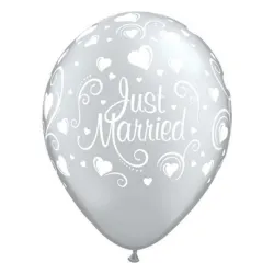 Palloncini nuziali metallizzati Just Married Hearts, set da 6, 28 cm