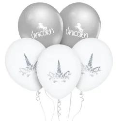 Palloncino Unicorno Argento, 5 pezzi da 12 pollici (30 cm)