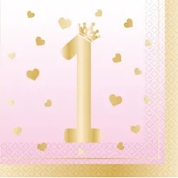 Tovagliolo Primo Compleanno Rosa Ombreggiato 16 pz 33x33 cm