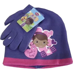 Doc McStuffins Hug Purple Disney Dr. Set cappello + guanti in peluche per bambini 52 cm