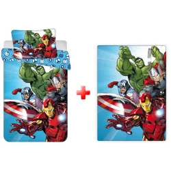 Set biancheria da letto per bambini e coperta in pile Avengers Azzurro