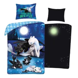 How To Train Your Dragon Together We Fly set biancheria da letto che si illumina al buio 140x200 cm, 70x90 cm