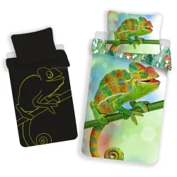 Set biancheria da letto Animali Camaleonte che si illumina al buio 140x200 cm, 70x90 cm