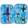 Seven Astuccio Scuola Elementare, 3 scomparti, Medie, con Matite, Pennarelli, Penne, 3 Zip, Hue & Writes, Bambino, Ragazzo, blu