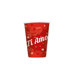 Bicchieri di carta rossi con cuori e scritta Ti Amo 200 ml per San Valentino 8Pz